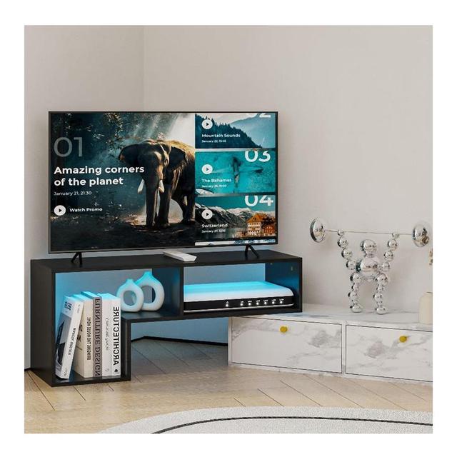 GRS Floating Corner TV Stand Benches Electric Fireplace Media Console Mount Tv Rack Unit Table Cabinet Entertainment Center Ente