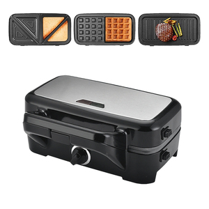 Placas antiadherentes intercambiables <span class=keywords><strong>Panini</strong></span> Press Sandwichera de acero inoxidable desmontable 3 en 1 Waffle Maker - Product Image 3