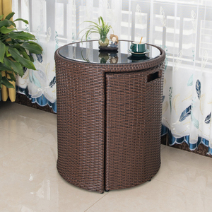 Conjunto de Muebles de Ratán para Balcón, Mesa de Centro Redonda de 3 Piezas con Reposapiés, Ratán / Conjuntos de Muebles - Product Image 3
