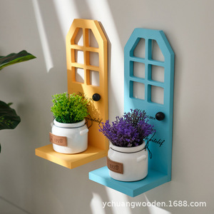 <b>Wall</b> <b>Mounted</b> Decorative <b>Shelf</b> Wooden Window Shape For Living Room Display Storage <b>Shelf</b> With Plant Pot And Figurine - Product Image 5