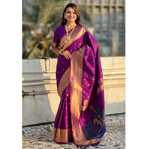Sari de Seda Paithani con Intrincados Motivos de Zari, Tradicional Gudi Padwa y Ropa Festiva, Sari Étnico y Gudi Padwa - Product Image 5