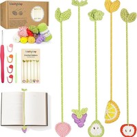 Set Rajut DIY Grosir, Perlengkapan Rajut Buatan Tangan untuk Pemula 5 Buah Penanda Buku Bentuk Buah, Tutorial Video Mudah untuk Dewasa/Wanita, Natal