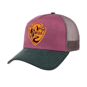 Oem personalizado de alta calidad de 5 paneles de moda adulto de malla de algodón ala curva de cuero parche Logo gorra deportiva gorra de camionero - Product Image 1