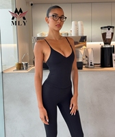Ensemble de yoga noir sans couture personnalisé, vêtements de sport pour femmes, bretelles spaghetti, vêtements de sport ajustés, tissu respirant et élastique, vêtements de sport pour la salle de sport