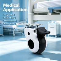 Roue pivotante médicale en TPR avec frein, silencieuse et non-marquante, pour lit d'hôpital et chariot médical