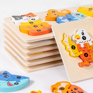 Blocchi di Costruzione in Legno per l'Educazione Precoce, Puzzle di Animali, Giocattolo per Bambini Fai-da-Te, Catena Alimentare, Gioco di Abbinamento Colori per Bambini - Product Image 6