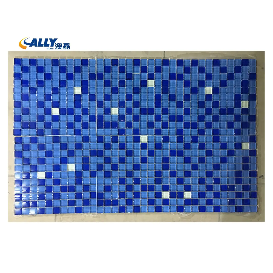 Mosaïque de carreaux de verre en cristal, vente en gros, mur bleu, piscine, carré