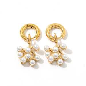 2025 mujeres perla de agua dulce Natural Acero inoxidable perla con cuentas Cruz Huggie pendientes árbol pendientes colgantes princesa pendientes - Product Image 3