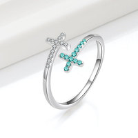 Fine femmes Double croix Index doigt réglable anneau mode cristal Zircon fiançailles mariage croix anneau bijoux