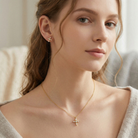 Ensemble de bijoux en argent sterling 925 personnalisé en usine, collier et boucles d'oreilles en forme de croix, avec moissanite, pour femmes, à porter tous les jours, cadeau pour la Saint-Valentin