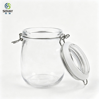 Stoples Kaca Multi-Spec Bail-Closure 380/500/750/1000ml Wadah Kaca Bening untuk Pengemasan Acar, Madu & Bumbu