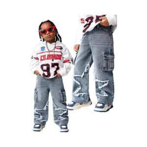Jeans Enfant Brodés pour Bébés et Enfants, <span class=keywords><strong>Pantalon</strong></span> Décontracté Streetwear à Jambes Larges, <span class=keywords><strong>Jean</strong></span> <span class=keywords><strong>Cargo</strong></span> en Denim - Product Image 1