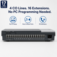 Système téléphonique PABX hôtelier CS416, 16 extensions, 4 lignes CO, identification de l'appelant, transfert d'appel, certifié CE, PBX pour hôtels et bureaux