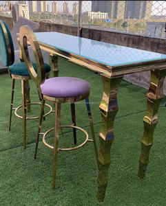 High Quality Stainless Steel Rectangle <b>Bar</b> <b>Table</b> Bamboo Legs Glass Top High <b>Table</b> for Party Event - Product Image 2