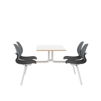 Table à manger intégrée ATWOKA avec chaises noires à dossier gris, ensemble moderne 4 places pour restaurants, écoles et cafétérias