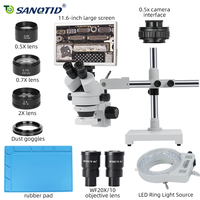 SANQTID 3.5-90X Trinocular Stereo Microscope 11.6-inch Screen Camera 360° Rotating Bracket Mobile Phone PCB Watch Repair LED