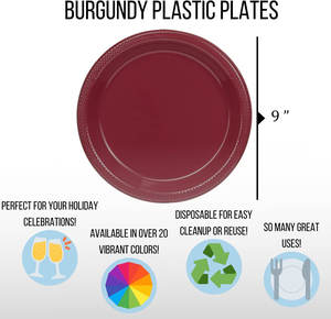 Reusable <b>Plastic</b> <b>Plate</b> for Parties Burgundy Recyclable <b>Plastic</b> <b>Plates</b> <b>Dinner</b> Party <b>Plates</b> for All Occasions - Product Image 2