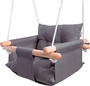 Wooden Hanging Toddle Swing Seat Cotton Canvas Baby Swing