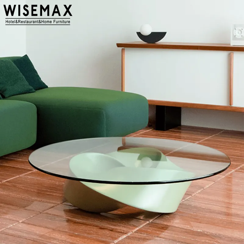 WISEMAX FURNITURE Neuer runder Couch tisch Wohnzimmer möbel transparente gehärtete Glasplatte Tee tisch auf Glasfaser basis
