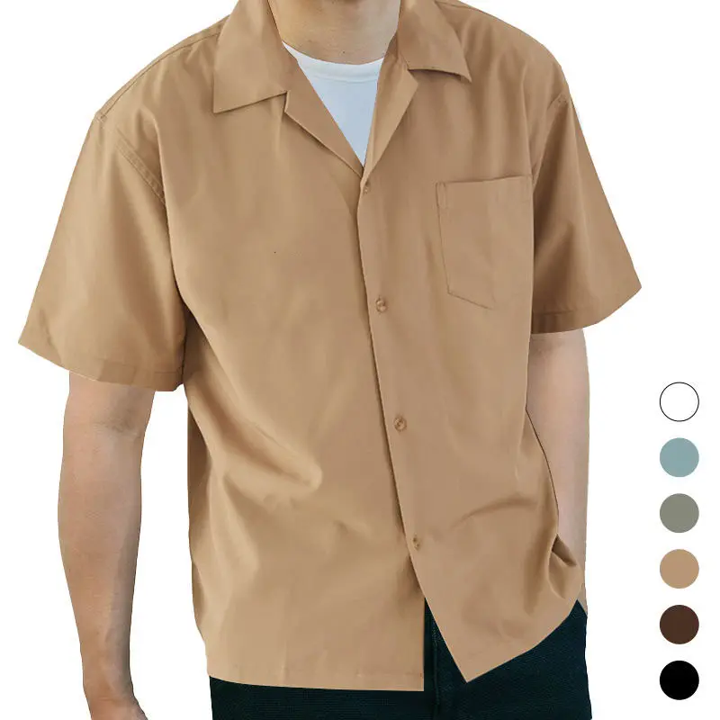 Bl305 camisa masculina de verão personalizada, fina, vintage, com botão, manga curta, solta, cor sólida, de designer