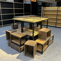 Présentoir de promotion pour centre commercial en acier et bois, durable, pré-assemblé, à trois niveaux réglables et empilables