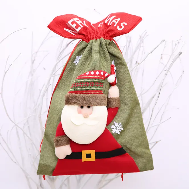 Christmas Party Gift Decorations Custom Christmas Cute Santa Claus Small Cotton Canvas Tote Shopping Bag Christmas Ornaments