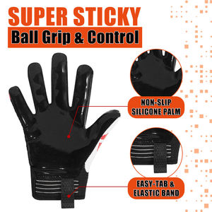 Guanti da Football Americano in Pelle Sintetica Giovanile con Rivestimento in Silicone Ultra Adesivo Nero - Product Image 3