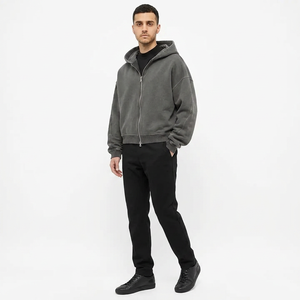 Men Zip Up Hoodie <b>Plain</b> Blank Washed <b>Hoodies</b> Double Zipper French Terry Acid Washed <b>Hoodies</b> for Men - Product Image 1