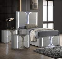 Ensemble de meubles de chambre à coucher en bois assemblé 5 pièces gris clair brillant moderne avec rangement, lits Queen/King Size et table de chevet YIFAN