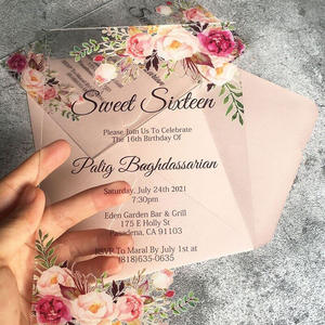 Carte d'invitation imprimée personnalisée avec enveloppe sceau de cire auto-scellant cartes de vœux faites à la main invitation de <span class=keywords><strong>mariage</strong></span> en acrylique - Product Image 1