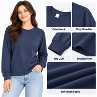 T-shirt à manches longues surdimensionné, col rond, sweat-shirt décontracté, personnalisable avec logo OEM, vêtements pour femmes, idéal pour la gym, le yoga et le fitness.