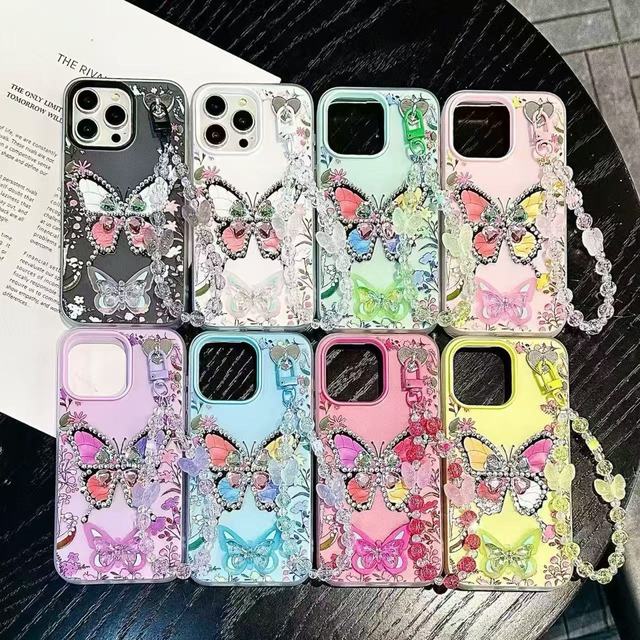 Beautiful Creative TPE Shockproof Phone Case with Diamond Butterfly Design and Complete Chain for A16/A17/A51/M33/A10S