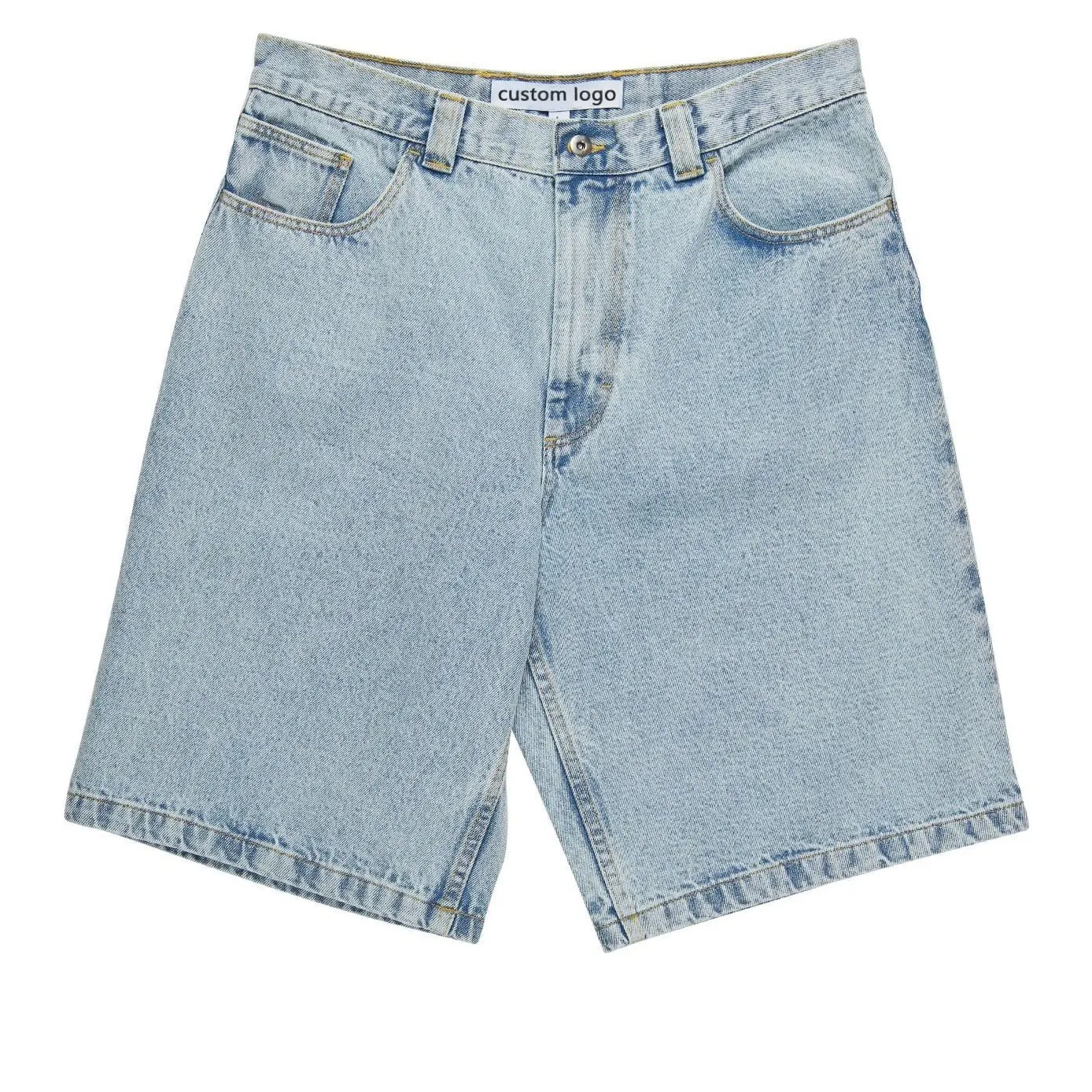 Op Maat Gemaakte Fabrikant Mannen Rits Fly Losse Fit 100% Katoenen Zwaargewicht Denim Broek Baggy Jeans Jorts Skate Shorts