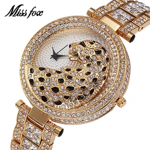 Miss Fox Women Watch Luxury Crystal Diamond Leopard Casual Ladies Quartz Watch Female Gold Watches For Women reloj mujer 2021