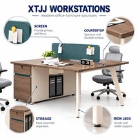 Bureau moderne en bois pour 6 personnes avec rangement, poste de travail modulaire pour espace de travail partagé en open space