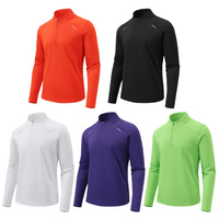T-shirt de sport pour homme à manches longues et demi-zip, col montant, en polaire, pour la course et l'entraînement