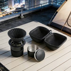 Set de café de viaje para acampar al aire libre, negro mate, set de cafetera portátil TODO en 1 - Product Image 2