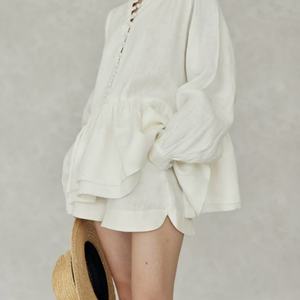 Conjuntos de Lino OEM para Mujer, Blusa de Lino de Manga Larga Abullonada, Conjunto de Lino Premium de 2 Piezas - Product Image 2