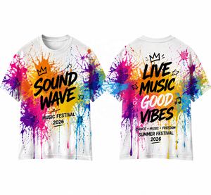 เสื้อยืดเทศกาลดนตรีแบบกำหนดเอง ทรงโอเวอร์ไซส์ ลายหยดสี สำหรับงานคอนเสิร์ต เสื้อยืดซับลิเมชั่น แห้งเร็ว สตรีทแวร์ เสื้อทีมงานเทศกาล - Product Image 3