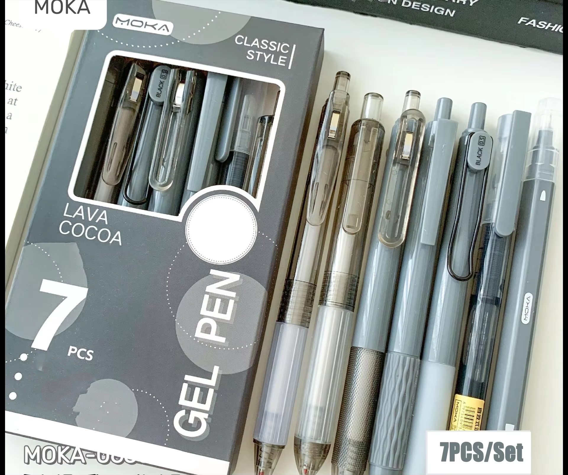 MOKA 7PCS Gel Pen Set - 7 Color Black Ink Gel Pens for School