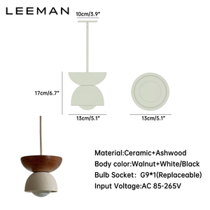 Lampada a Sospensione LED Moderna in Ceramica e Legno, Design Minimalista per Camera da Letto e Tavolo da Pranzo - Product Image 2