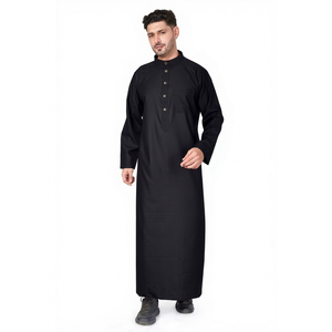 Túnica Negra Premium para Hombre con Botones en la Parte Delantera, Cuello Alto, Manga Larga, Túnica Tradicional Árabe Saudí, Emiratí y Kuwaití - Product Image 1