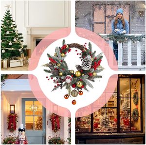 Artificial Eco-Friendly Christmas Half Ring Wall Hanging Wreath Bells Baubles Pinecones Plastic for <b>Front</b> <b>Door</b> <b>Decor</b> - Product Image 4