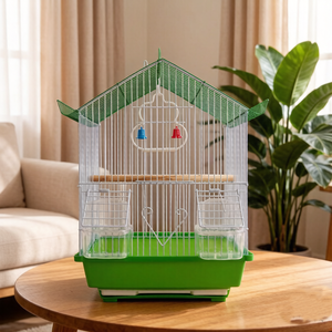 Cage à oiseaux rouge moderne avec structure en fil d'acier et plateau en plastique pour petits oiseaux, usage intérieur - Product Image 3