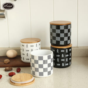 Barattolo in Ceramica SWT con Coperchio in Bambù, Contenitore Sigillato per Alimenti, Caffè e Tè, Organizzatore da Cucina con Design 'Coffee/Love' - Product Image 3