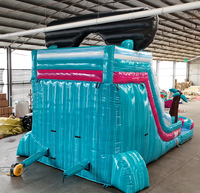 Toboggan aquatique gonflable commercial en PVC à double piste grande capacité avec piscine pour fêtes d'enfants, parcs d'aventure, personnalisable
