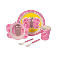Ensemble d'assiettes à dîner en mélamine pour enfants en fibre de bambou de haute qualité mignon papillon rose ensemble d'assiettes en bambou pour bébé enfant pour les enfants
