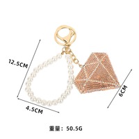 Porte-clés en forme de diamant avec bracelet de perles, breloque de sac en cristal scintillant, anneau porte-clés pour femme, cadeau