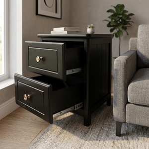 Lightweight & Compact 2-Drawer Wooden <b>Side</b> <b>Table</b> - Trendy Minimalist Nightstand with Handles for Bedside & <b>Sofa</b> - Product Image 5