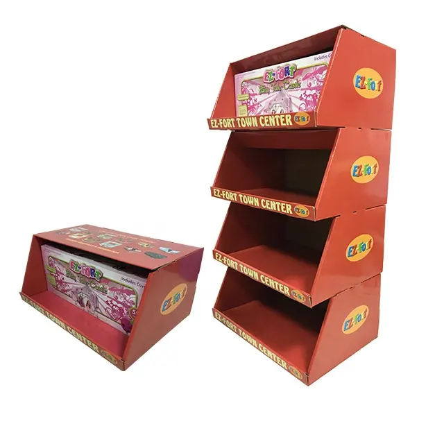 Supermarket advertising retail shelf display with storage,toy display box rack cardboard toy display stand